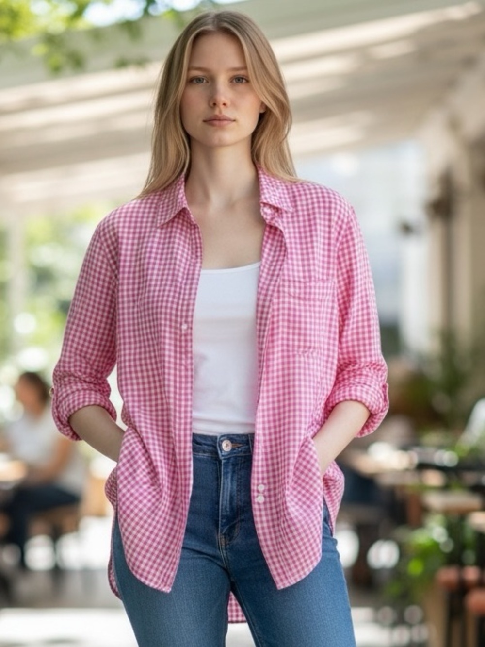Ellen Tracy Pink Gingham Button-Down Shirt XL